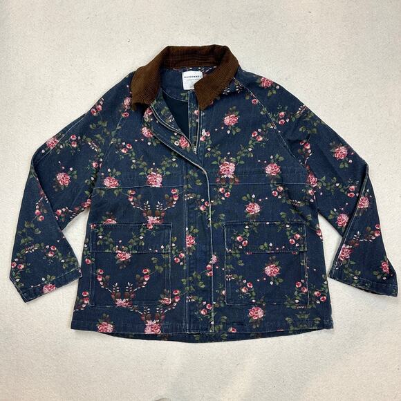 Raisonnel Floral Printed Utility Jacket Women's M Navy Blue Full Zip Workwear - Picture 2 of 8